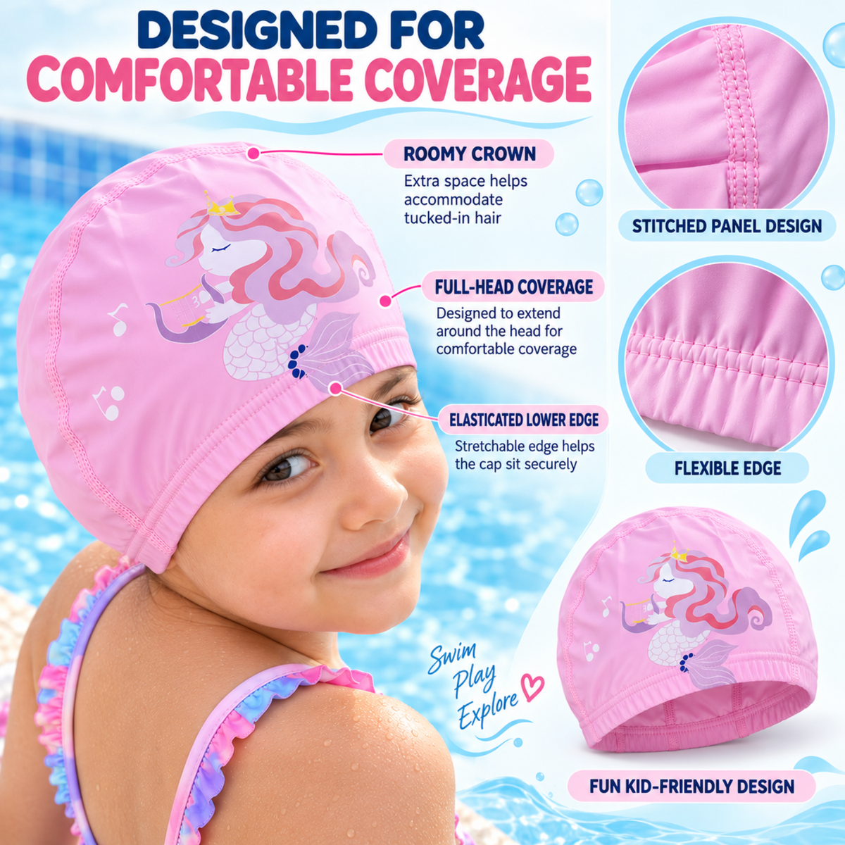 Kids Swimming Cap for Girls & Boys