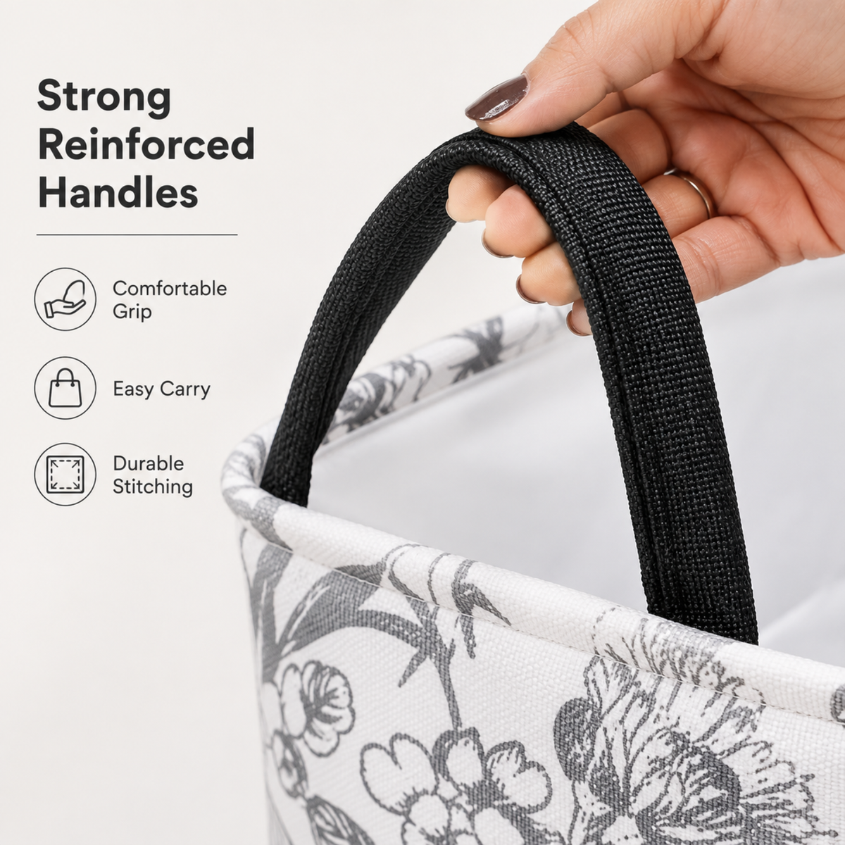 35L Foldable Laundry Basket with Handles – Floral Print, Water-Resistant Inner Lining