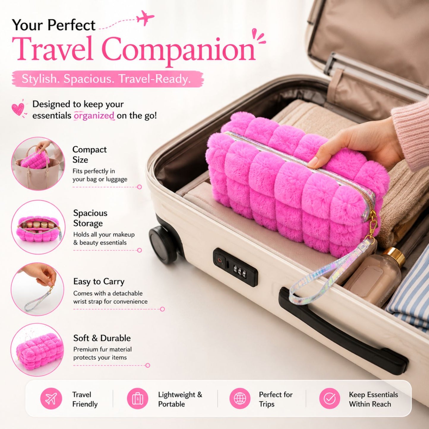 Makeup Toiletry Travel Pouch (Pink)
