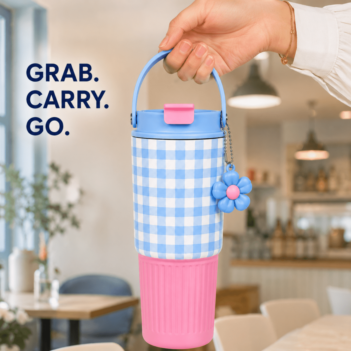 750 ml Cute Stainless Steel Tumbler with Flip Top Lid (Blue Pink) Tumbler- #Royalkart#birthday gifts for friend