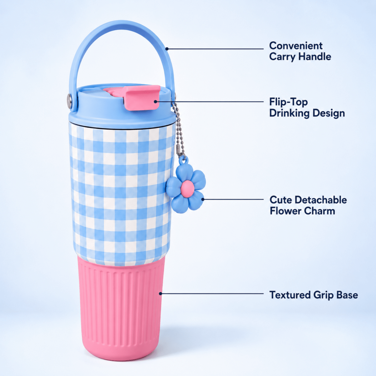 750 ml Cute Stainless Steel Tumbler with Flip Top Lid (Blue Pink) Tumbler- #Royalkart#birthday gifts for friend