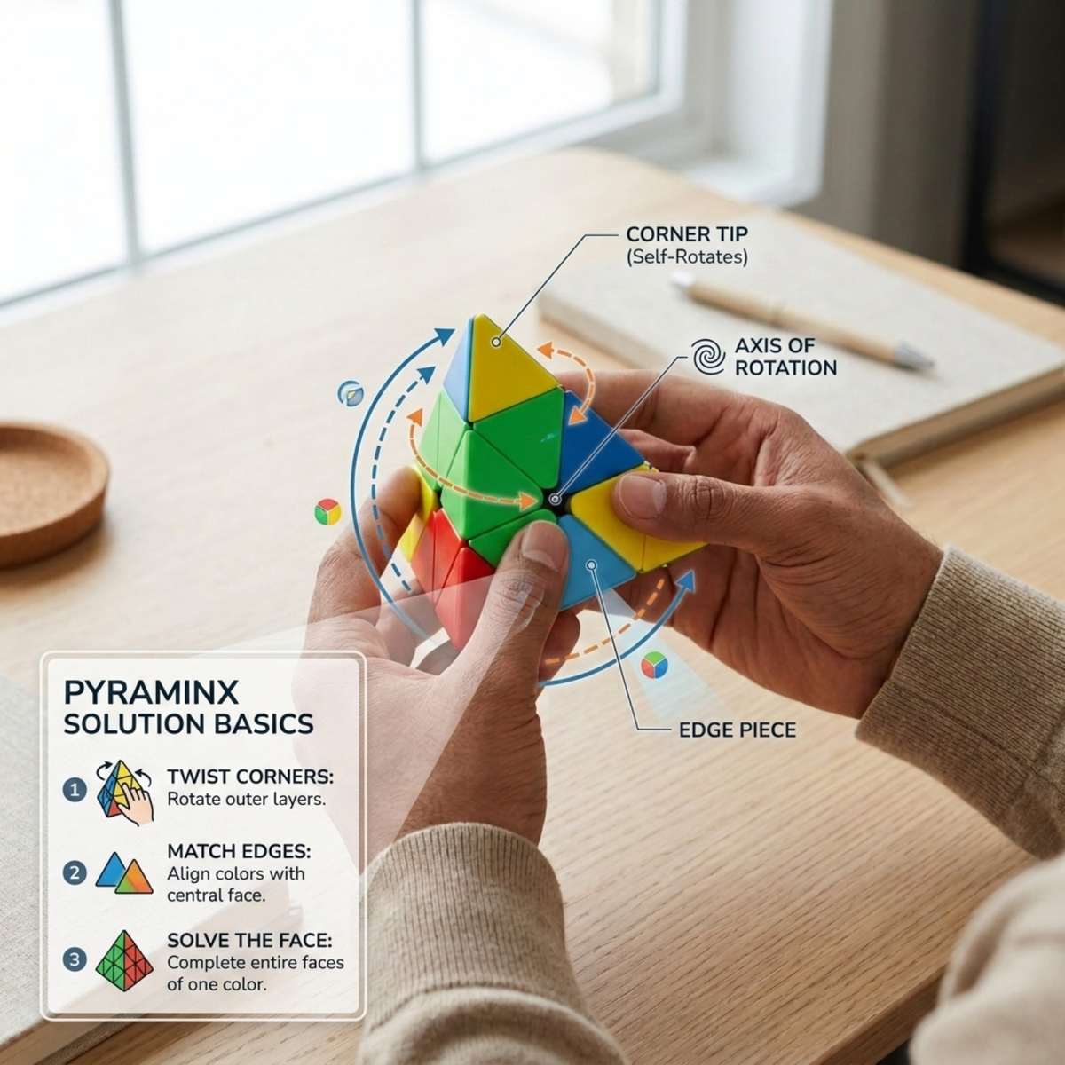 Pyraminx Puzzle Cube 3D Brain Teaser | Pyramid Shape Twist Puzzle & Logic Game for Kids 3+ Years | Colour Matching Educational Learning Toy for Boys Girls Children & Adults