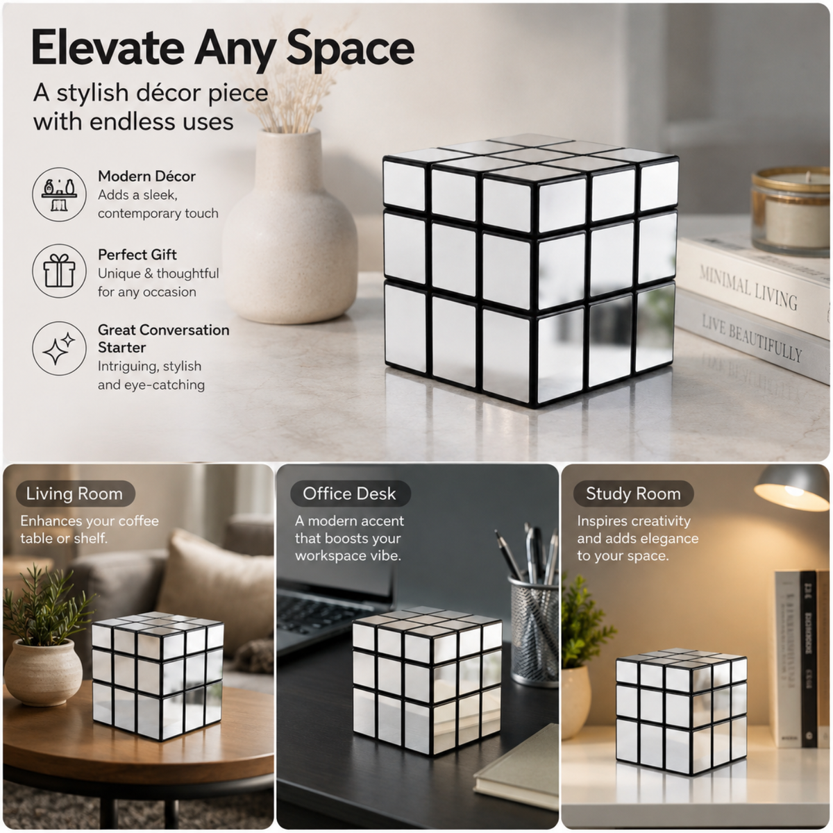 Mirror Cube Puzzle Silver 3x3 | Shape Shifting Magic Cube with Smooth Turning | Brain Teaser Puzzle Toy for Kids, Teens & Adults | Logic, Spatial Reasoning & Problem Solving Game