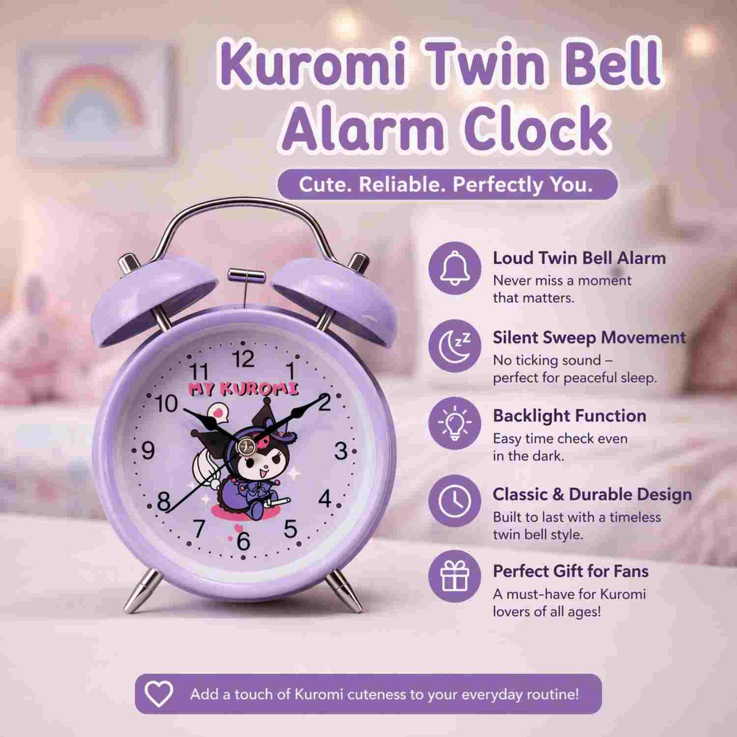 My Kuromi Cute Twin Bell Alarm Clock