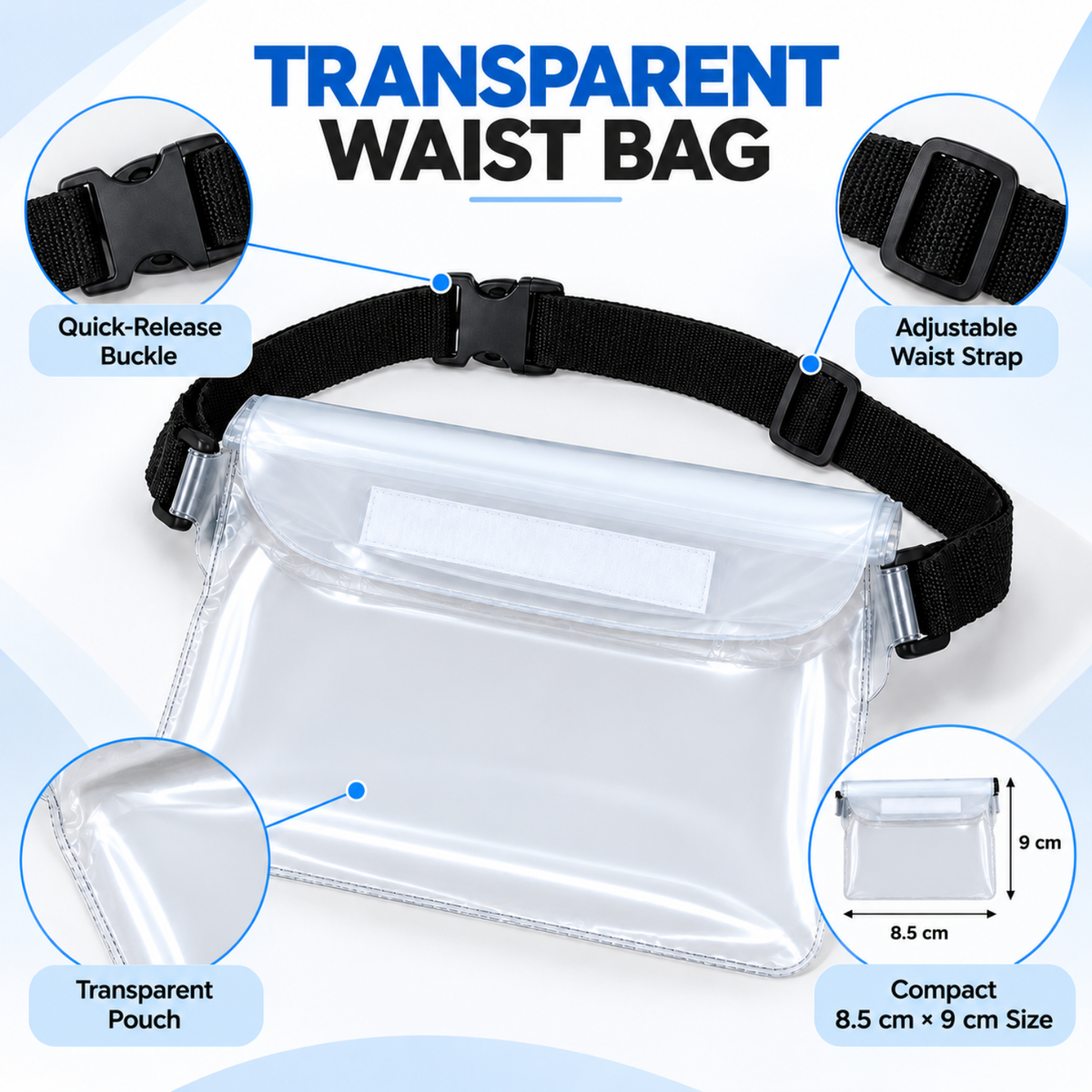 Waterproof Phone Pouch Transparent Mini Dry Bag with Triple Zipper (White)