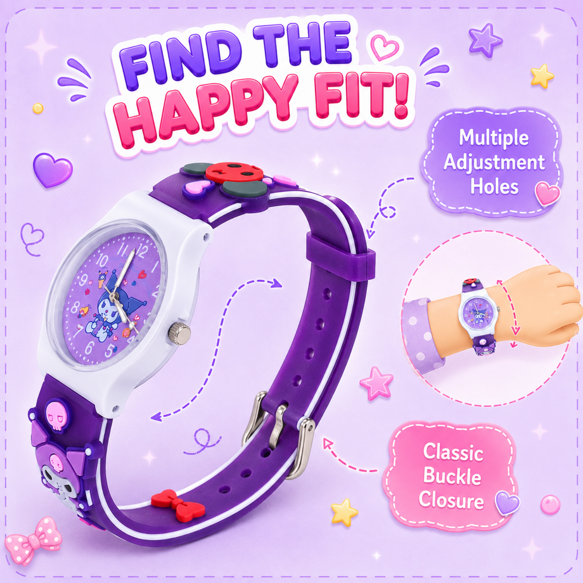 Cute Kids Analog Wrist Watch for Girls | 3D Cartoon Silicone Strap | Adjustable Comfortable Band | Fun Theme | Easy-to-Read Learning Dial | Lightweight Everyday Watch