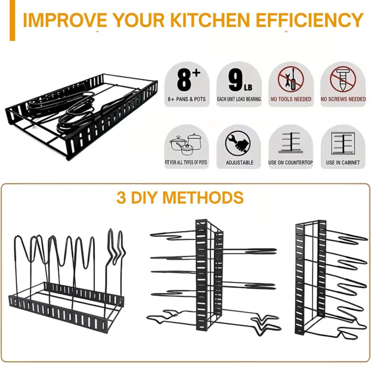 8-Tier Pan Pot Kitchen Rack Storage Rack- Royalkartkitchen rack