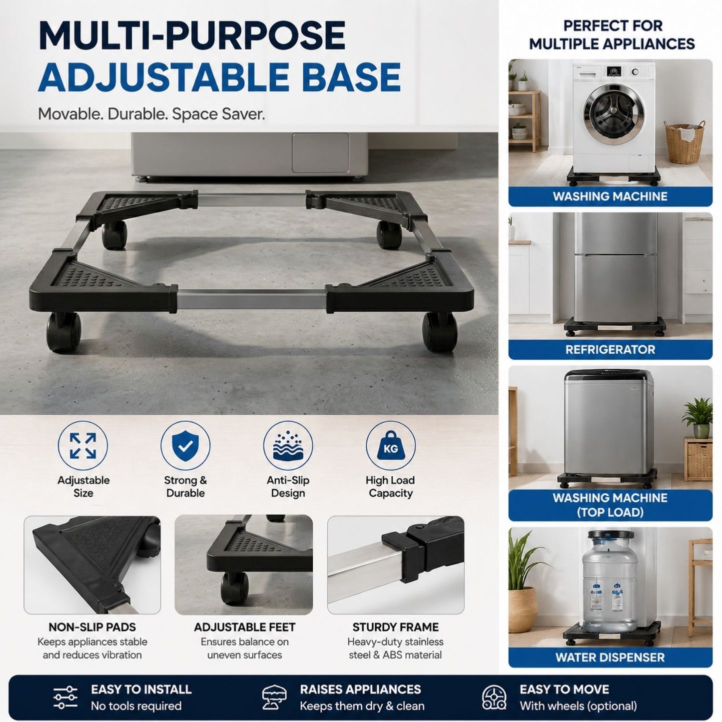Washing Machine Stand with Wheels