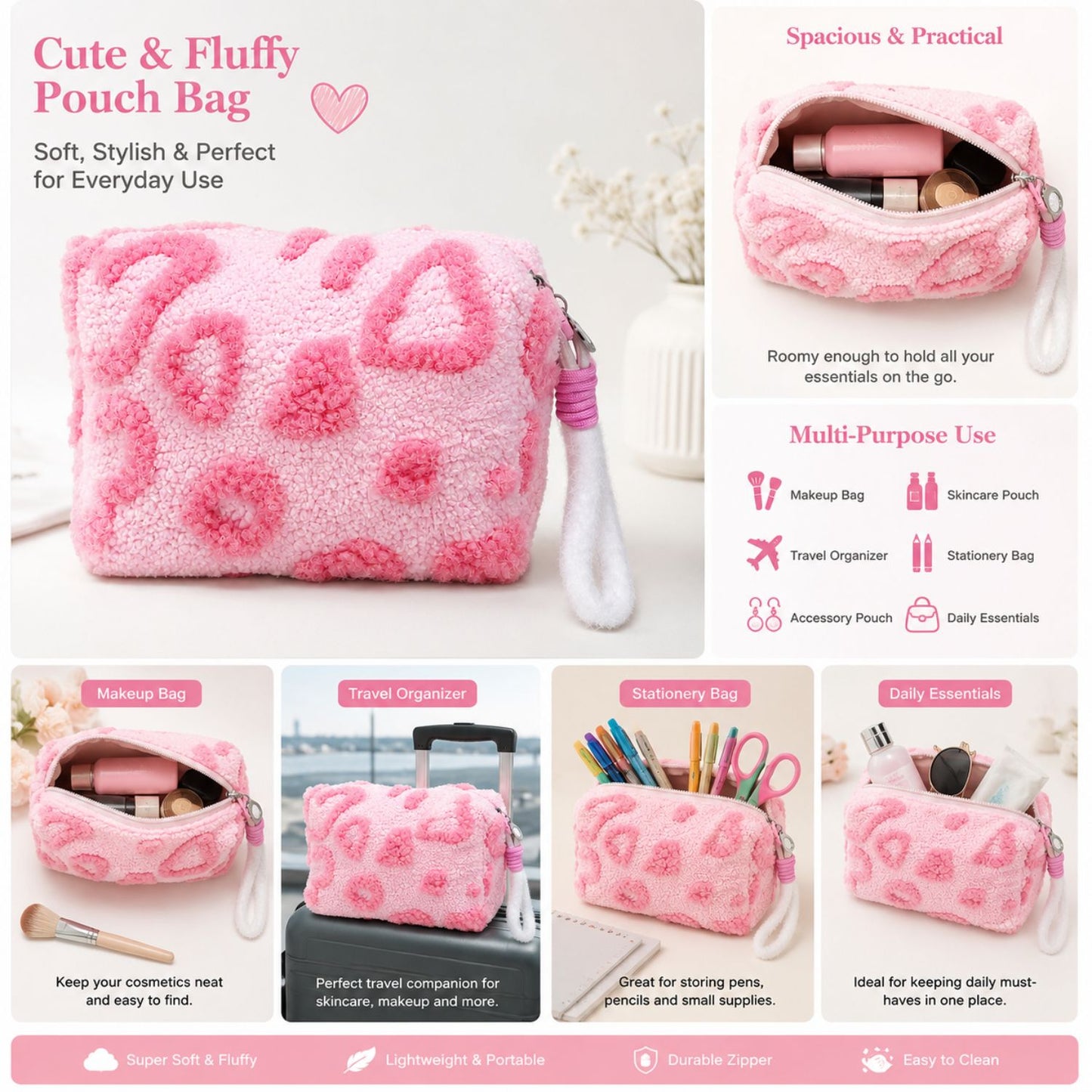 Fur Hearts Travel Pouch (Pink)