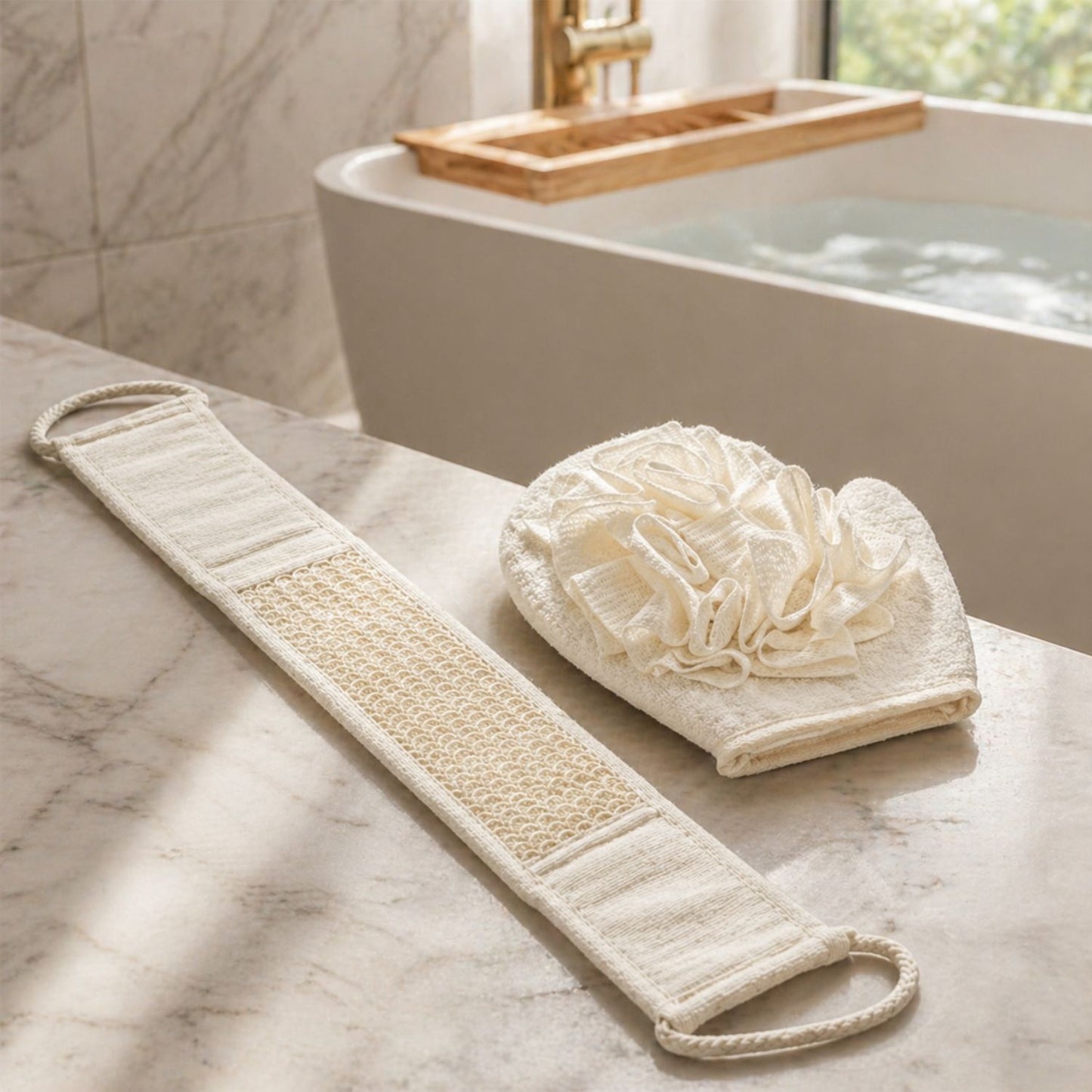 Bath Loofah with Back Scrubber (Cream)