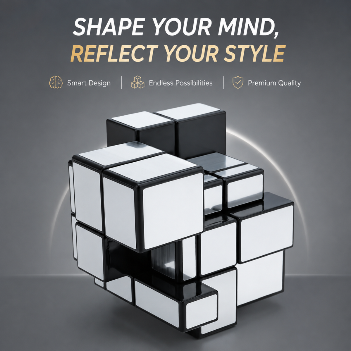 Mirror Cube Puzzle Silver 3x3 | Shape Shifting Magic Cube with Smooth Turning | Brain Teaser Puzzle Toy for Kids, Teens & Adults | Logic, Spatial Reasoning & Problem Solving Game