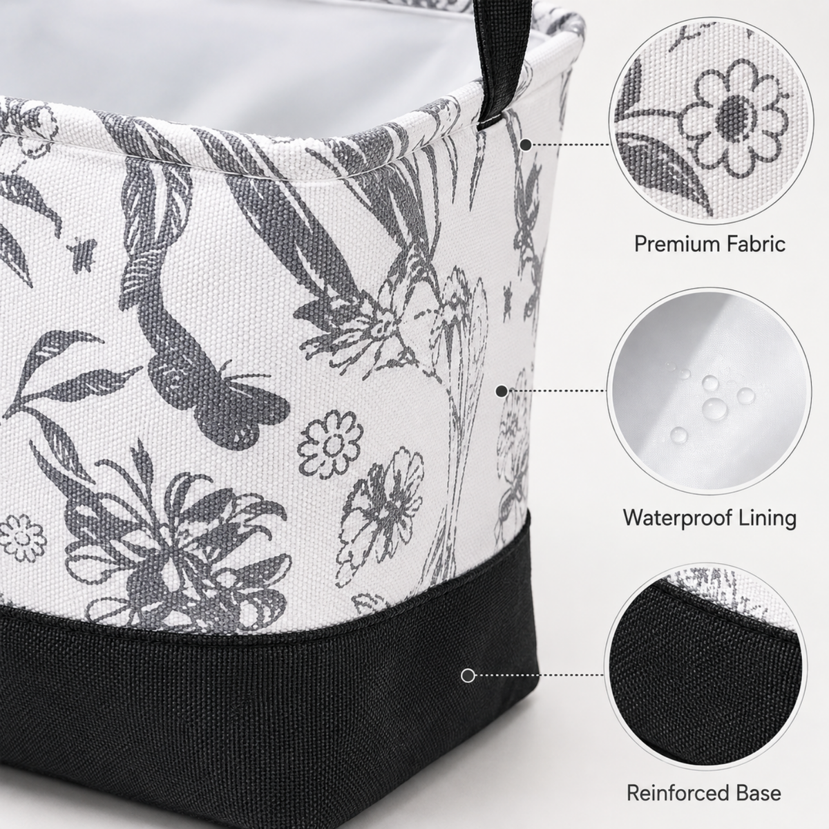 35L Foldable Laundry Basket with Handles – Floral Print, Water-Resistant Inner Lining