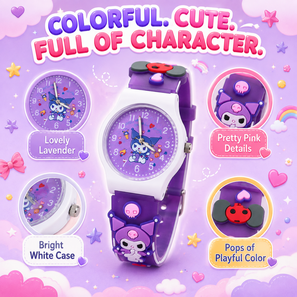 Cute Kids Analog Wrist Watch for Girls | 3D Cartoon Silicone Strap | Adjustable Comfortable Band | Fun Theme | Easy-to-Read Learning Dial | Lightweight Everyday Watch