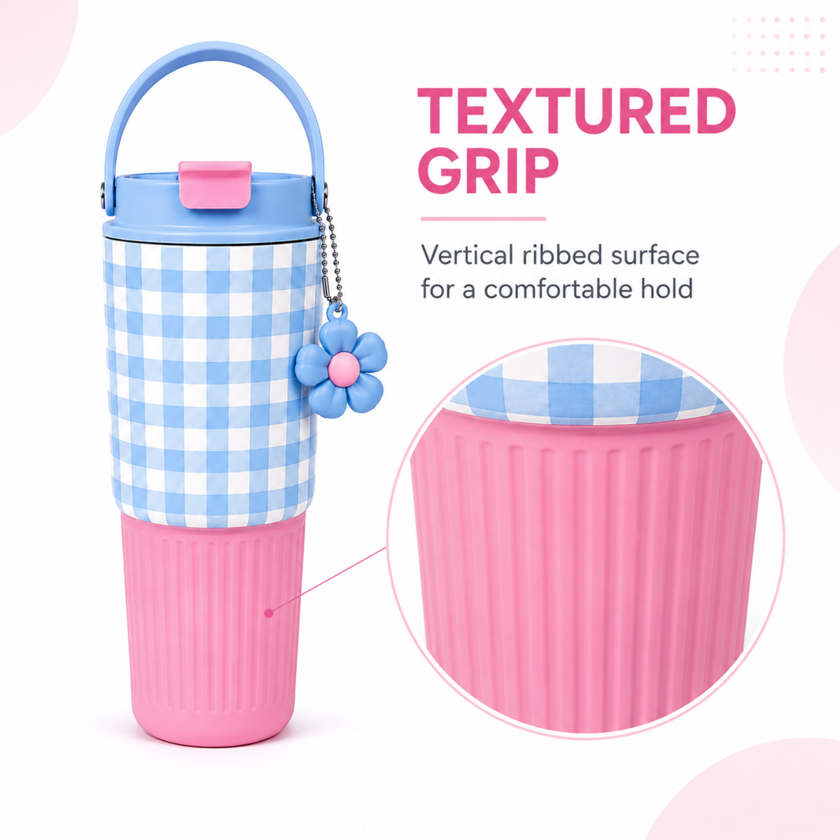 750 ml Cute Stainless Steel Tumbler with Flip Top Lid (Blue Pink)