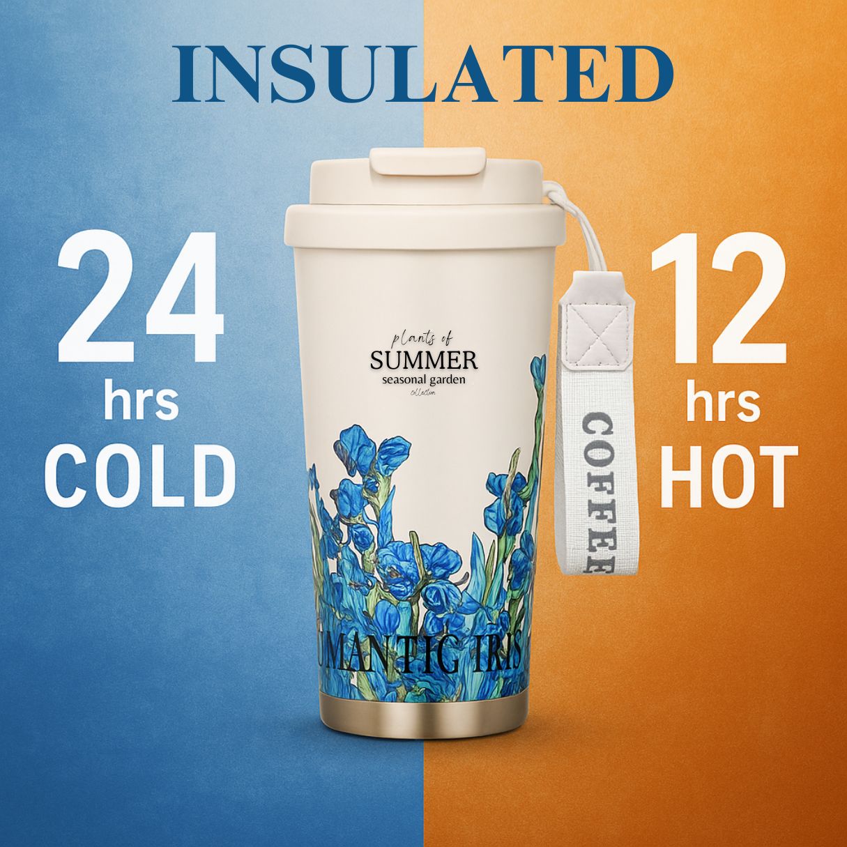 KALLISTO Insulated Stainless Steel Coffee Mug, 500ml (Romantic Iris)