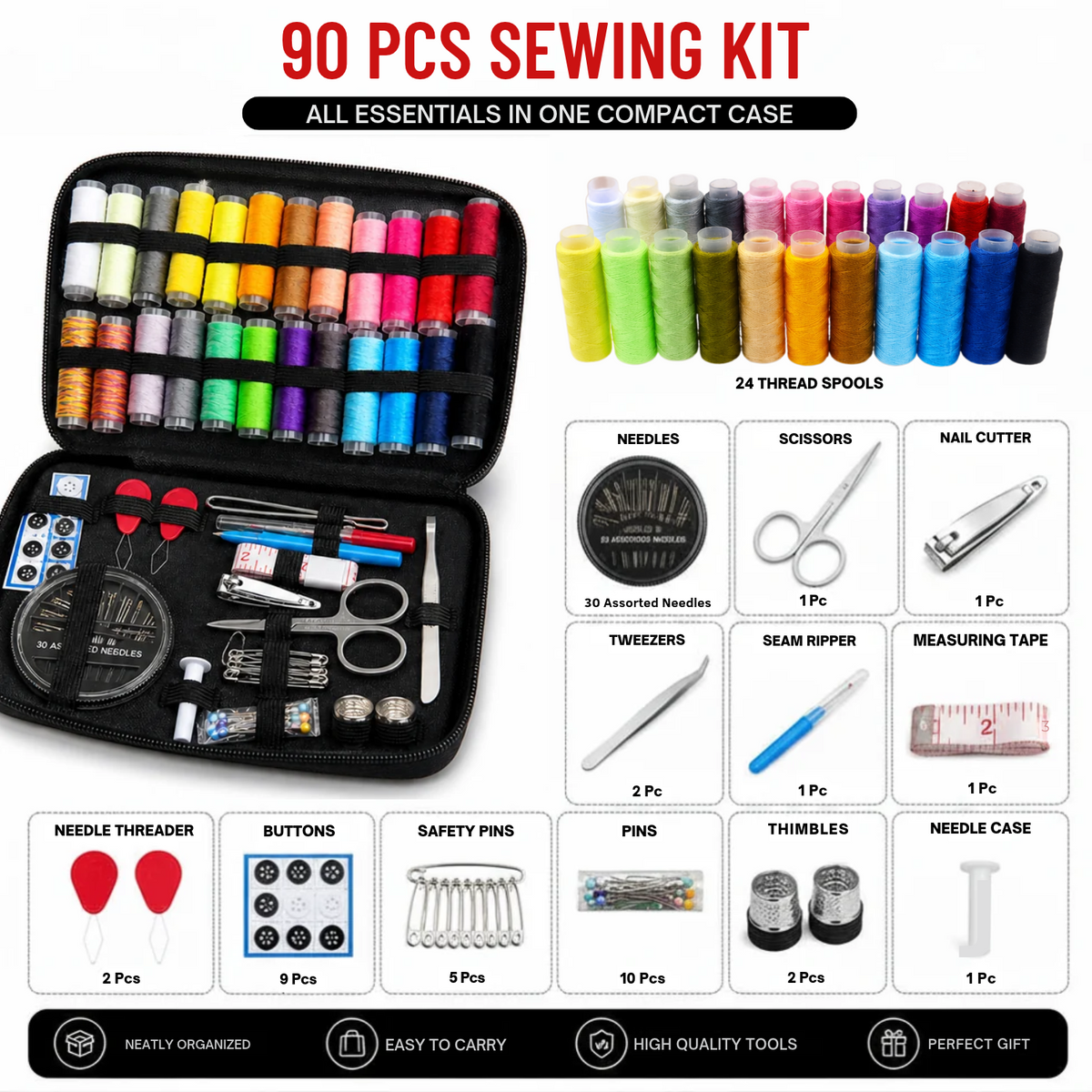 ROYALKART 90 Pcs Portable Sewing Kit with Case