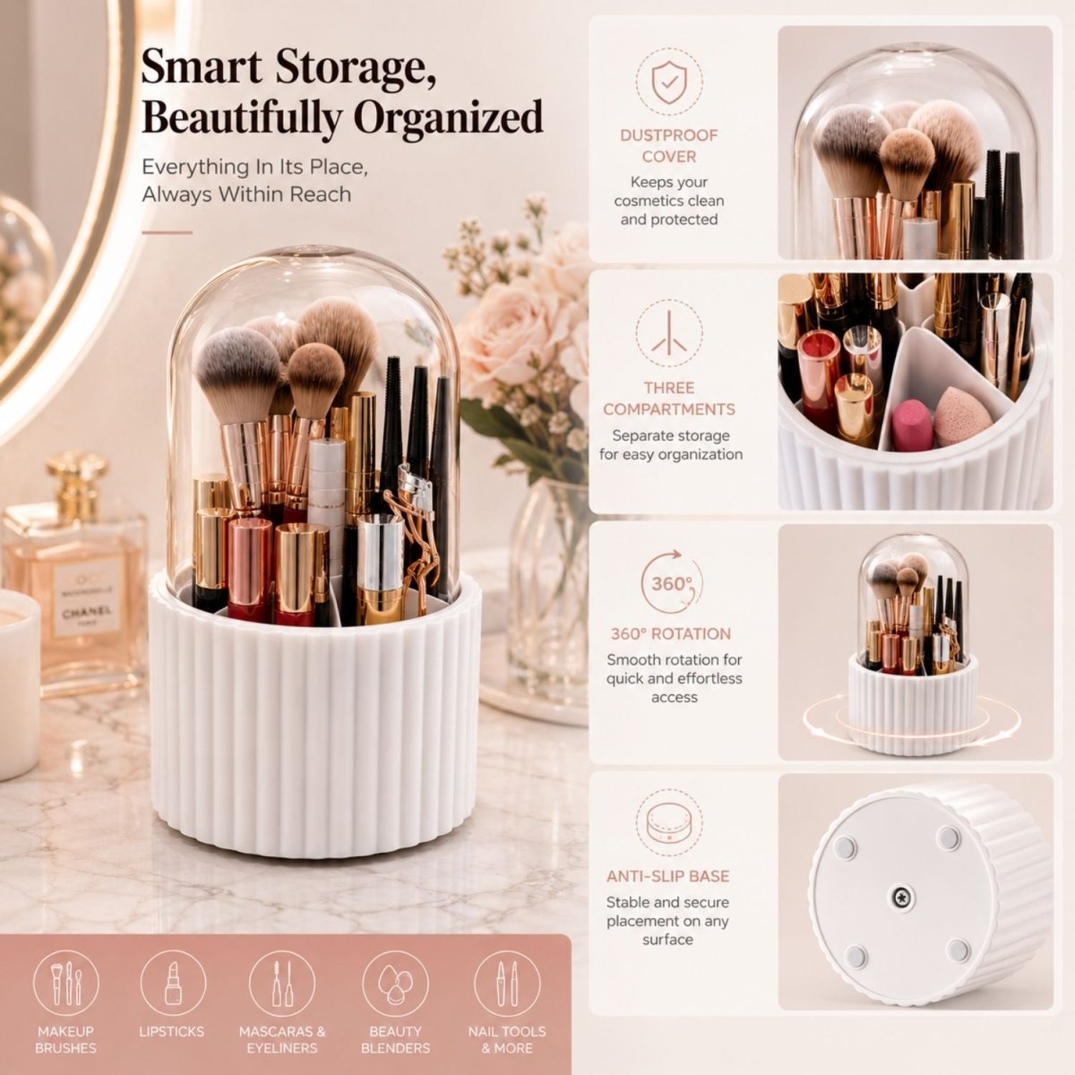 ABS Plastic Makeup Organizer with Cover Makeup Organizer- RoyalkartMakeup Brush