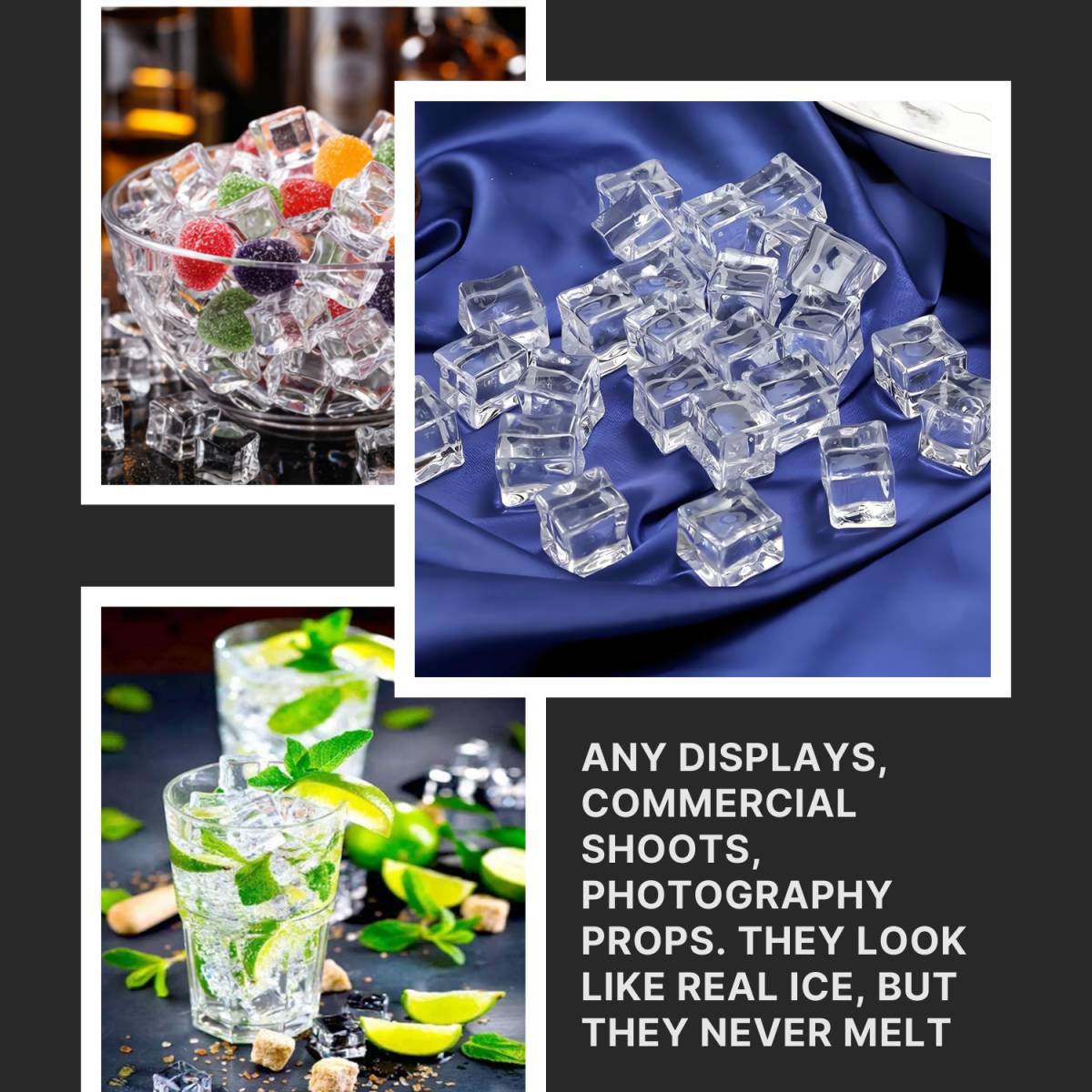 Acrylic Ice Cubes, Fake Artificial Crystal Clear Ice Cubes for Photography Props photography props - Royalkartcolour props