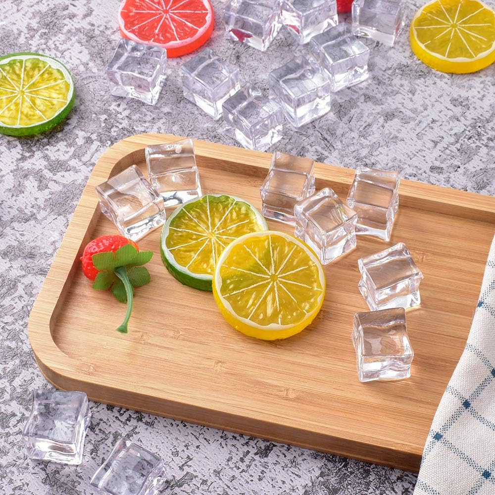 Acrylic Ice Cubes Square Shape, Fake Artificial Acrylic Ice Cubes Crystal Clear for Photography Props Kitchen Toy Decoration 1inch/2.5cm (50 PCS) photography props- #Royalkart#colour props