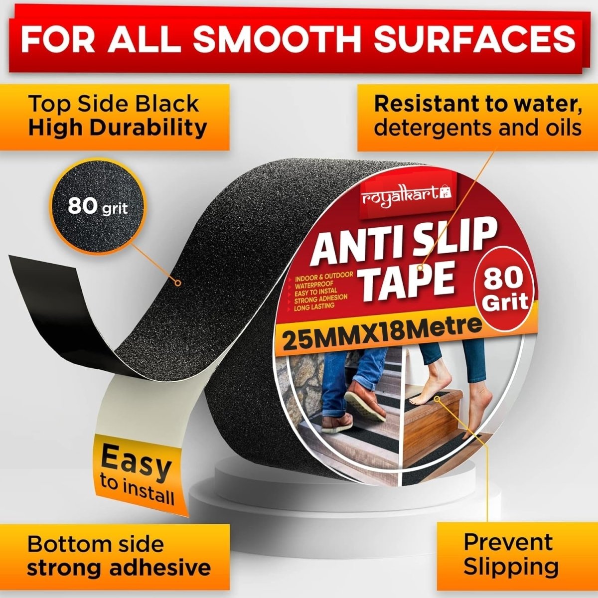 Anti Skid Waterproof tape - 18Mx25MM(Black) Anti Skid Tape - #Royalkart#anti skid tape