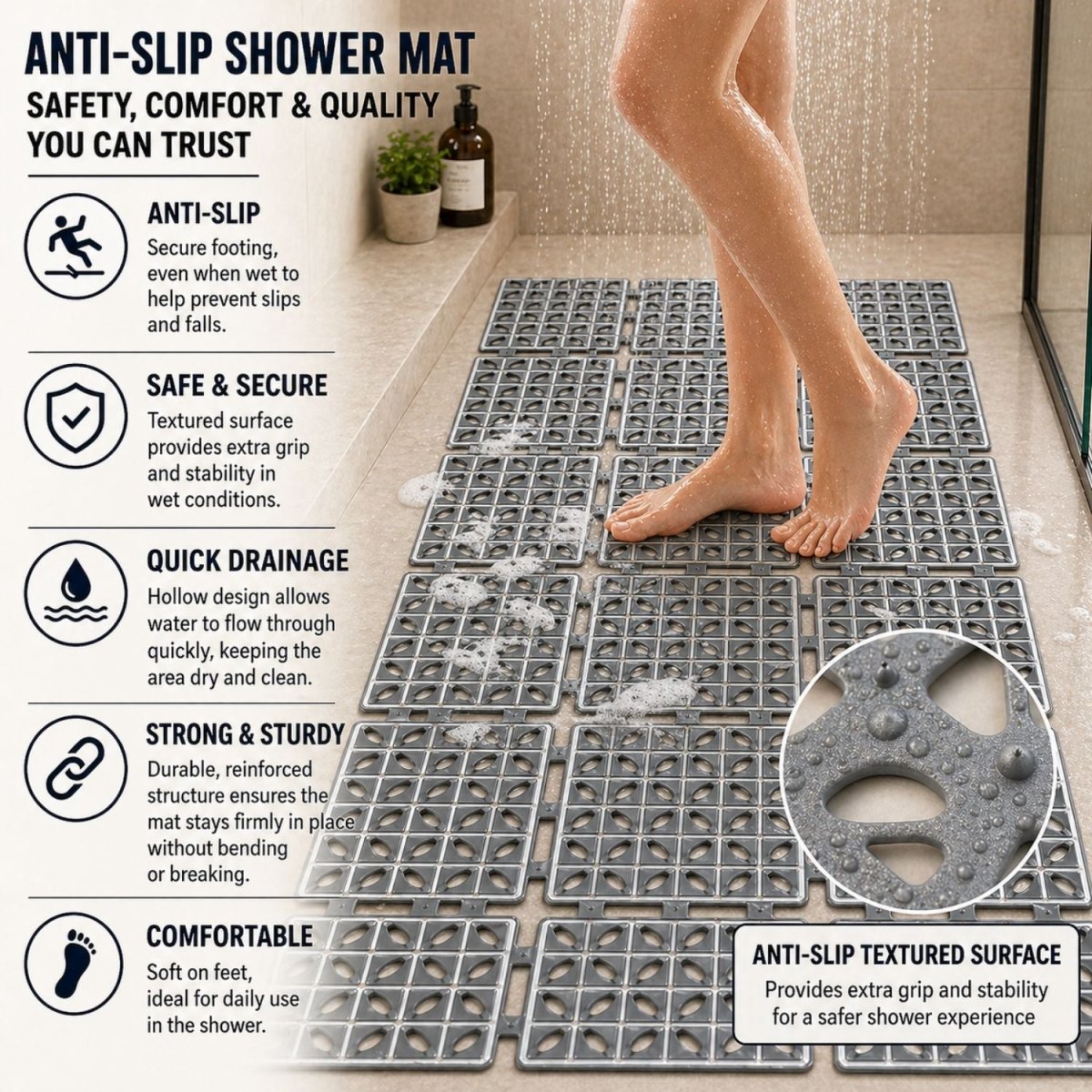 Anti-Slip Grid Bath Mat Anti Slip Mat- RoyalkartAnti slip Mat