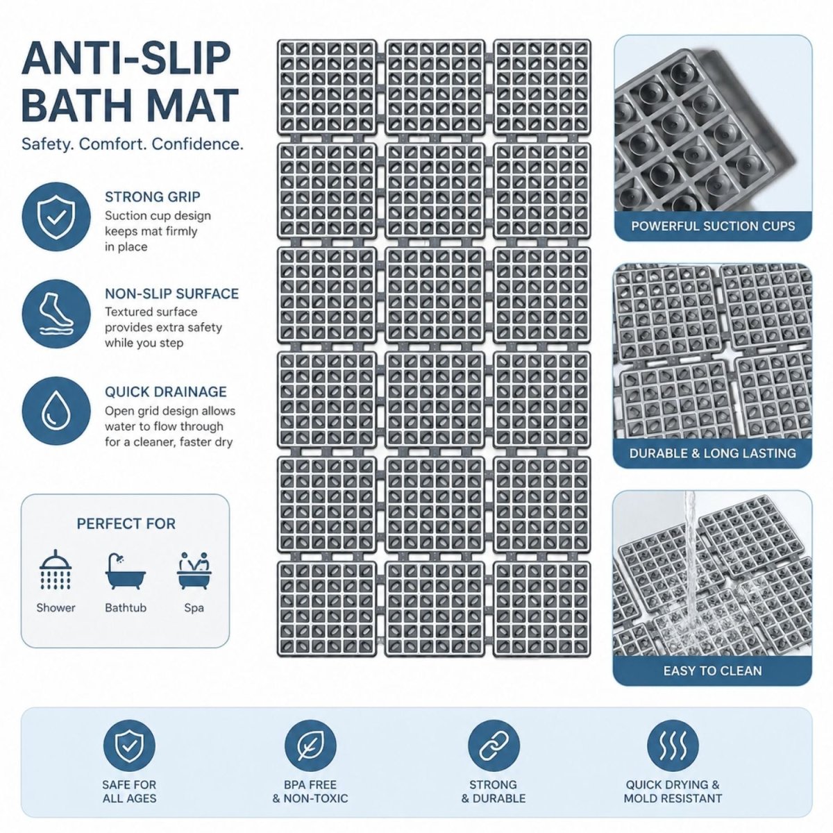 Anti-Slip Grid Bath Mat Anti Slip Mat- RoyalkartAnti slip Mat