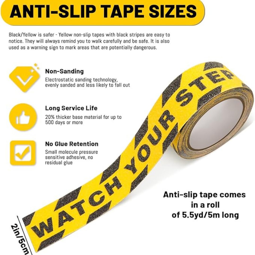 Anti Slip Tape Industrial Strength Adhesive for Stairs Steps Ladder, Indoor Outdoor Usage - Yellow-Black (5M x 50MM) Anti Skid Tape- #Royalkart#anti skid adhesive tape