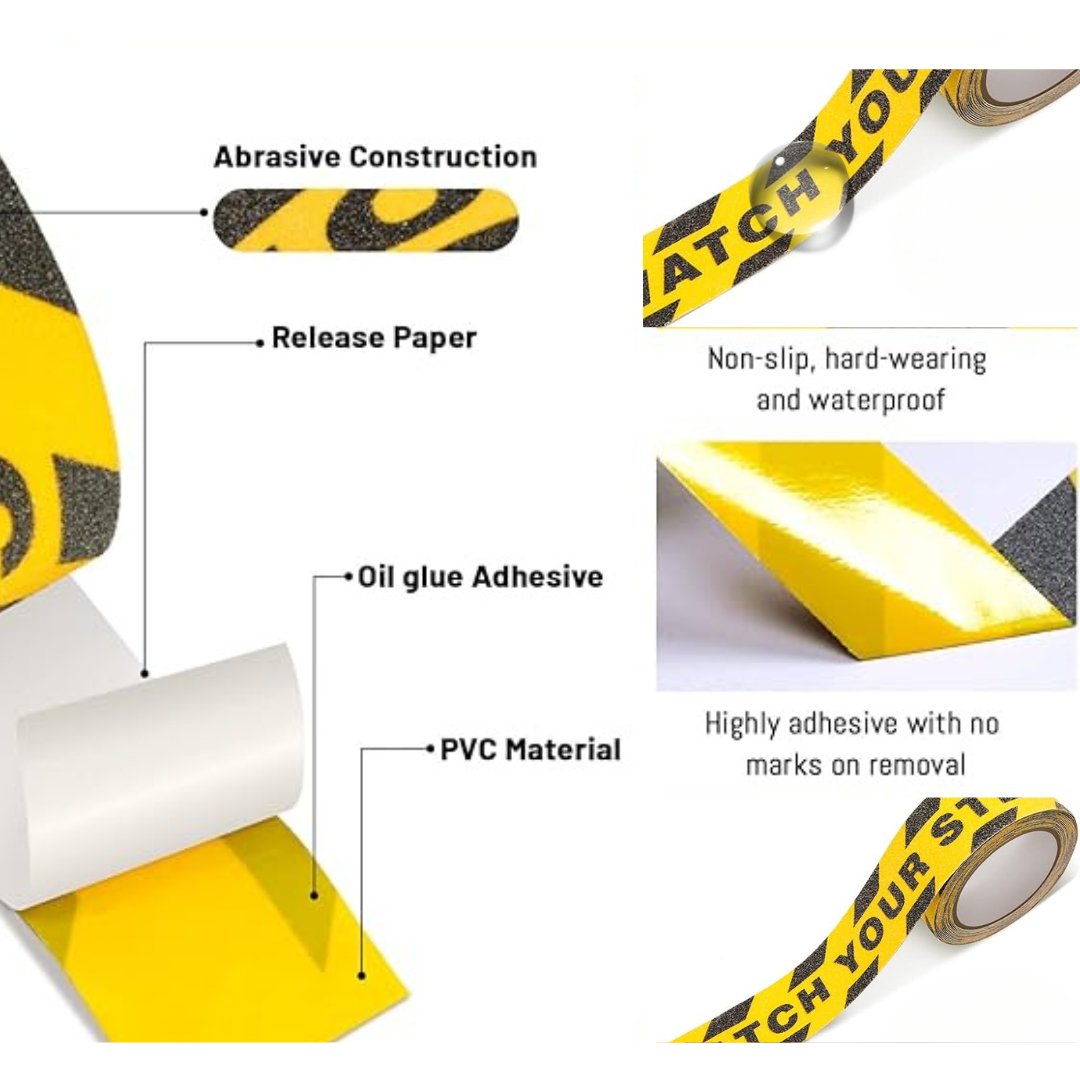 Anti Slip Tape Industrial Strength Adhesive for Stairs Steps Ladder, Indoor Outdoor Usage - Yellow-Black (5M x 50MM) Anti Skid Tape- #Royalkart#anti skid adhesive tape