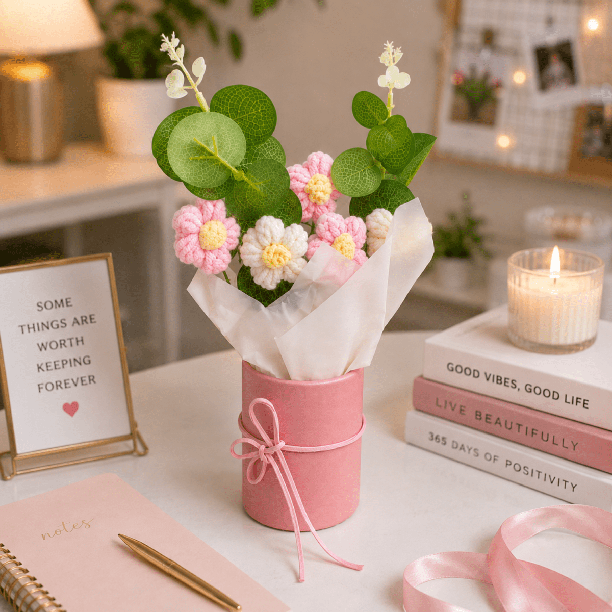 Artificial Crochet Flower Bouquet with Handmade Yarn Flowers. Artificial Flower Bouquet- #Royalkart#anniversery gift for wife