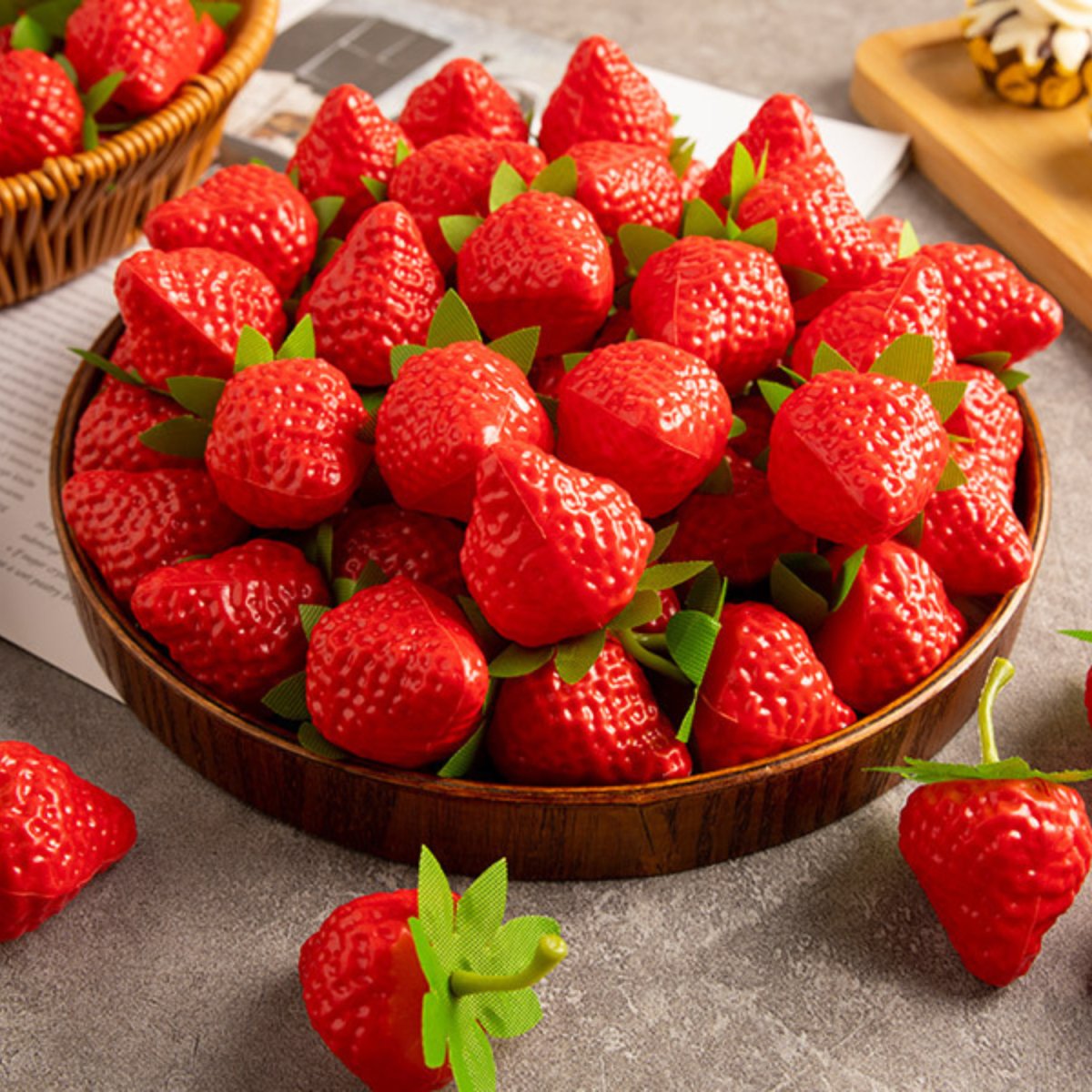 Artificial Strawberry Fruit Model Photography Props Basket Display photography props - #Royalkart#artificial fruits