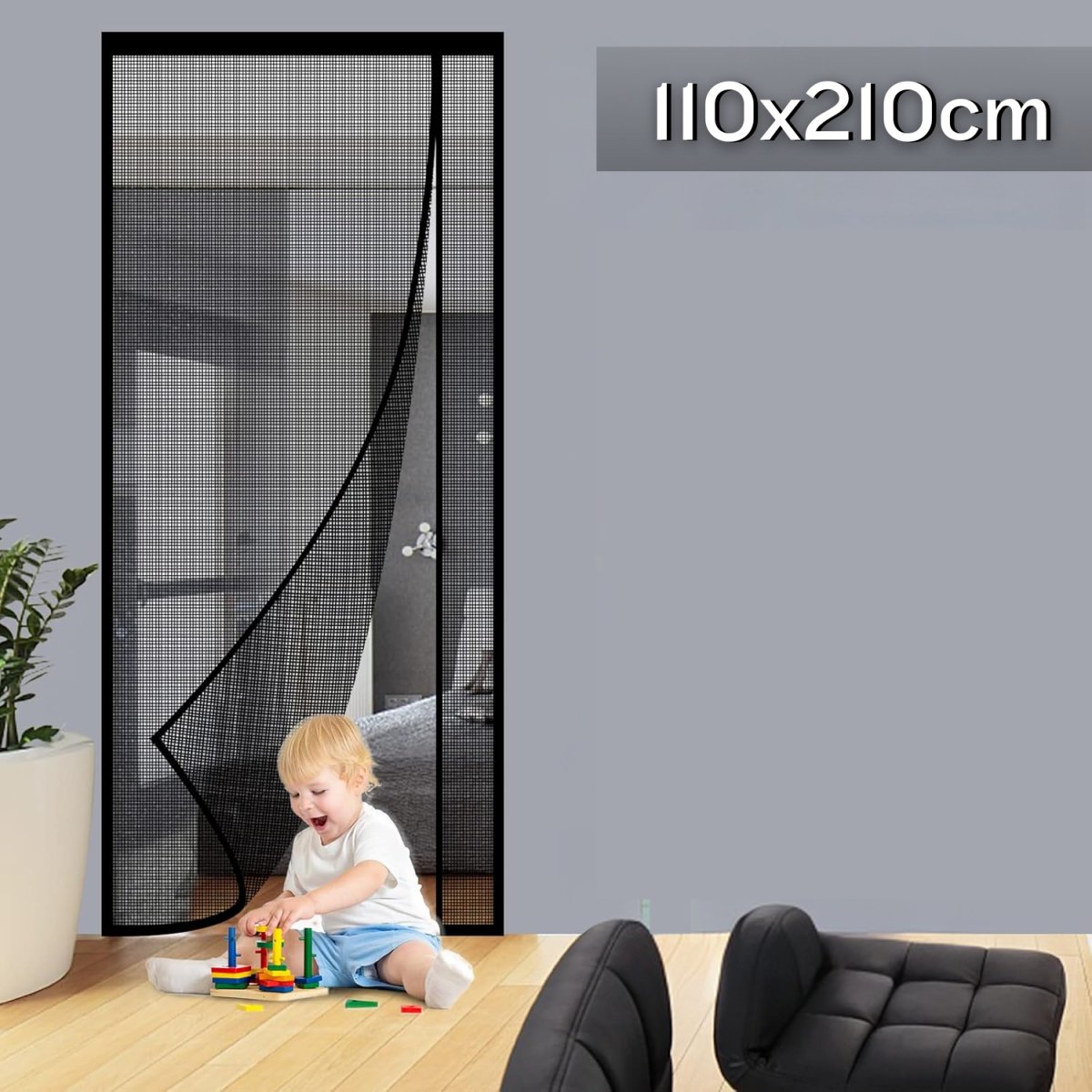 Auto - Closing Fiberglass Mosquito Net for Doors (Black) Mosquito Curtain For Doors - #Royalkart#Fibreglass curtain