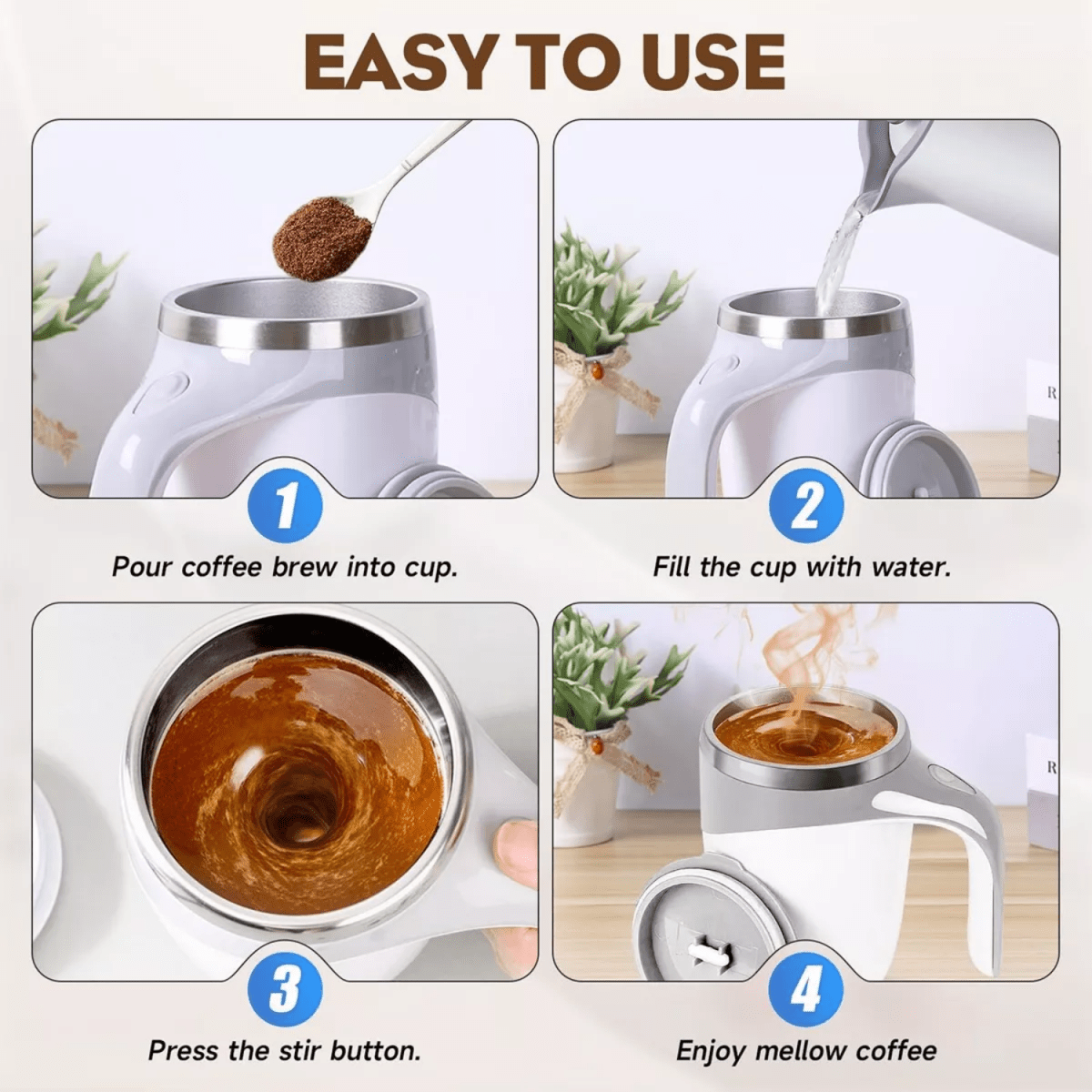 Automatic Magnetic Stirring Mug, 380ml – Rechargeable Self Stirring Coffee Cup – Mixes Coffee, Milk, Tea, Cocoa(Brown) - #Royalkart#automatic coffee mixer