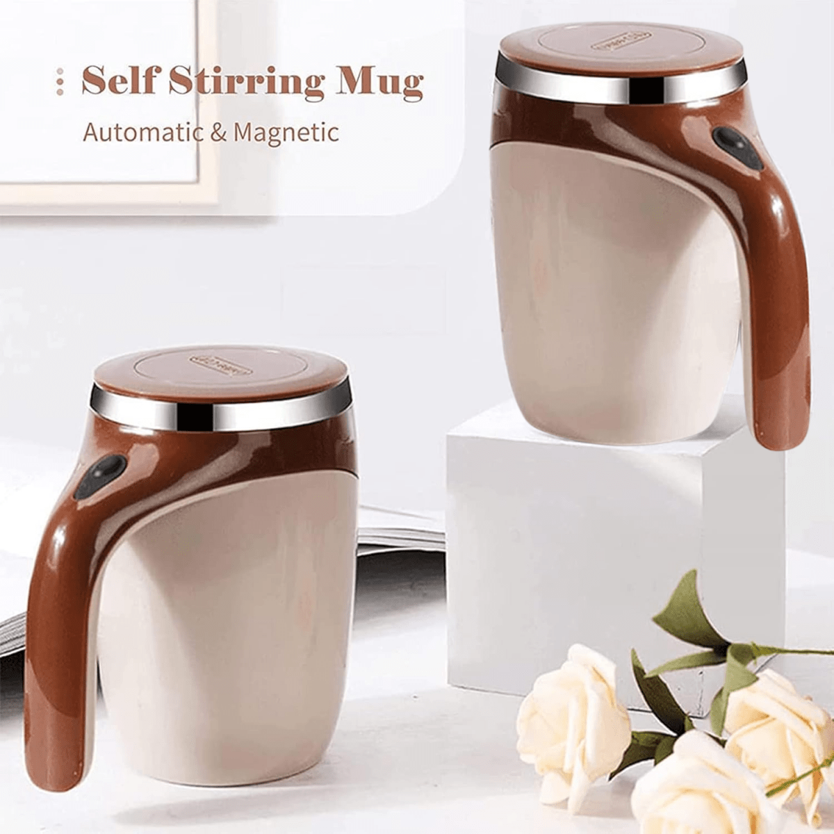Automatic Magnetic Stirring Mug, 380ml – Rechargeable Self Stirring Coffee Cup – Mixes Coffee, Milk, Tea, Cocoa(Brown) - #Royalkart#automatic coffee mixer
