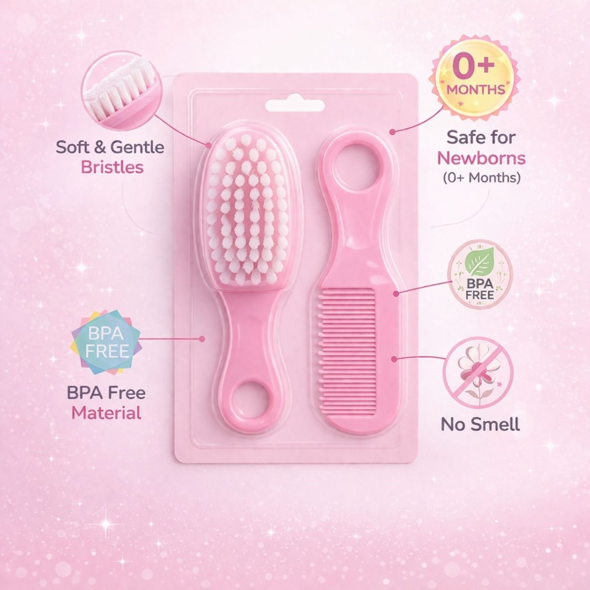 Baby Comb & Brush Set (Pink) Baby Comb & Brush Set- RoyalkartBaby Comb & Brush Set