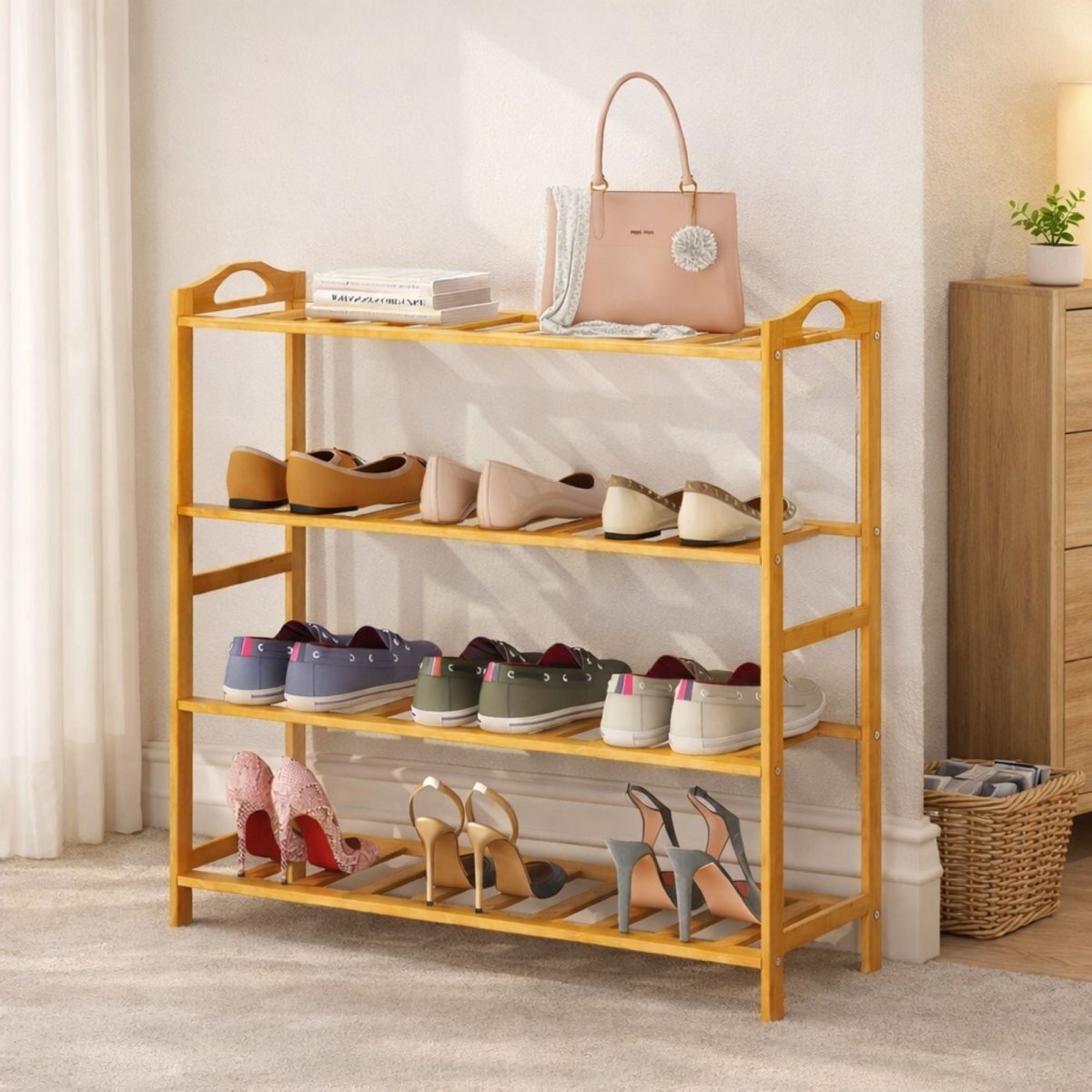 Bamboo 4-Tier Shoe Rack (Light Brown) Bamboo Shoe Rack- RoyalkartBamboo Shoe Rack