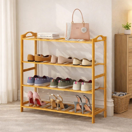 Bamboo 4-Tier Shoe Rack (Light Brown) Bamboo Shoe Rack- RoyalkartBamboo Shoe Rack