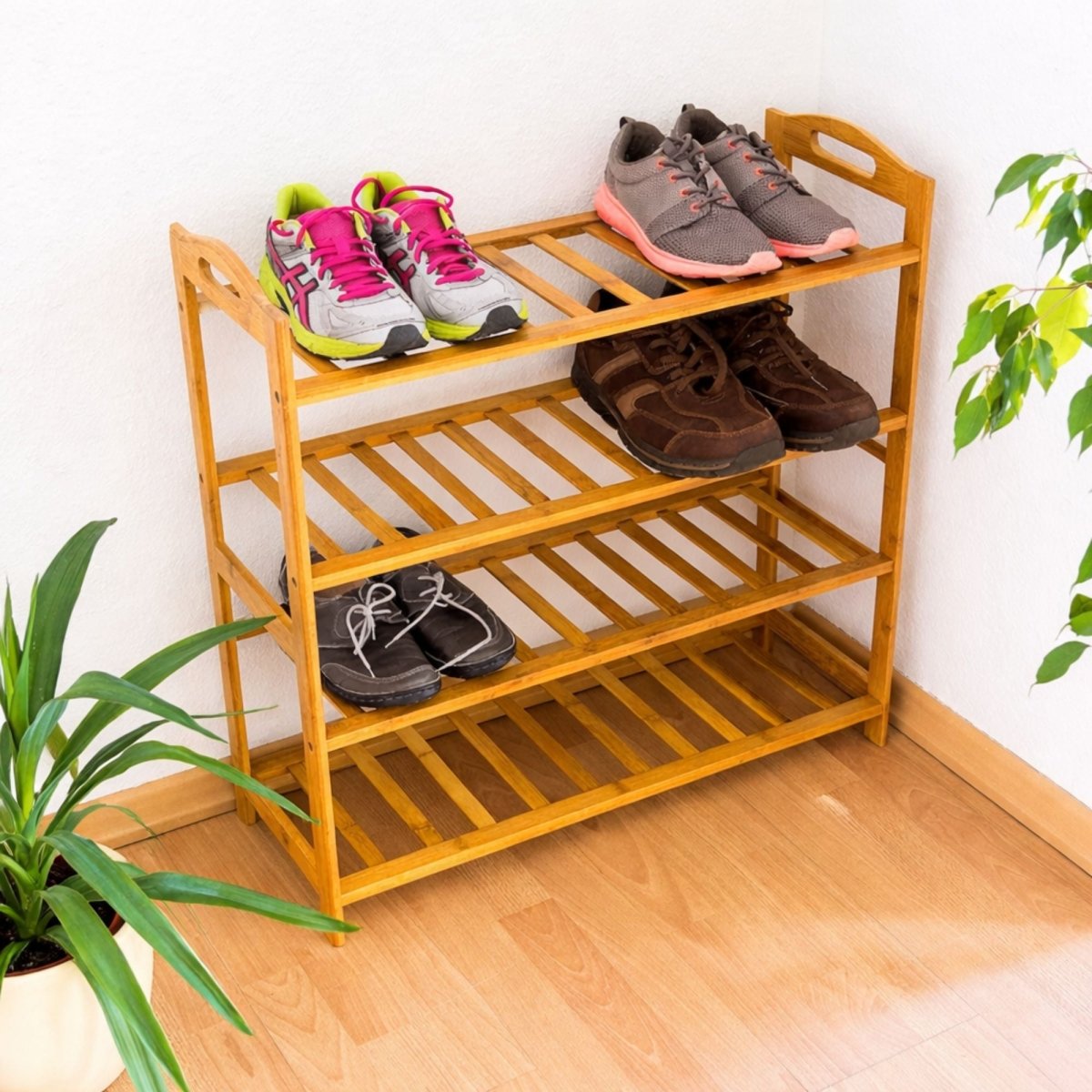 Bamboo 4-Tier Shoe Rack (Light Brown) Bamboo Shoe Rack- RoyalkartBamboo Shoe Rack
