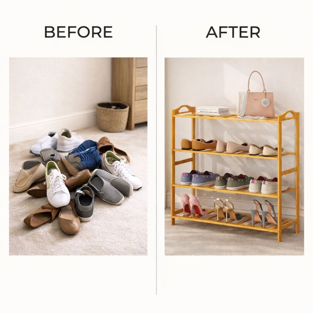 Bamboo 4-Tier Shoe Rack (Light Brown) Bamboo Shoe Rack- RoyalkartBamboo Shoe Rack