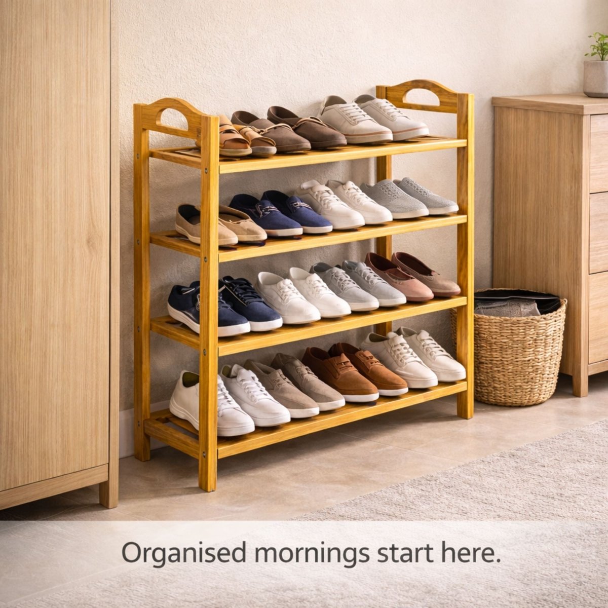 Bamboo 4-Tier Shoe Rack (Light Brown) Bamboo Shoe Rack- RoyalkartBamboo Shoe Rack