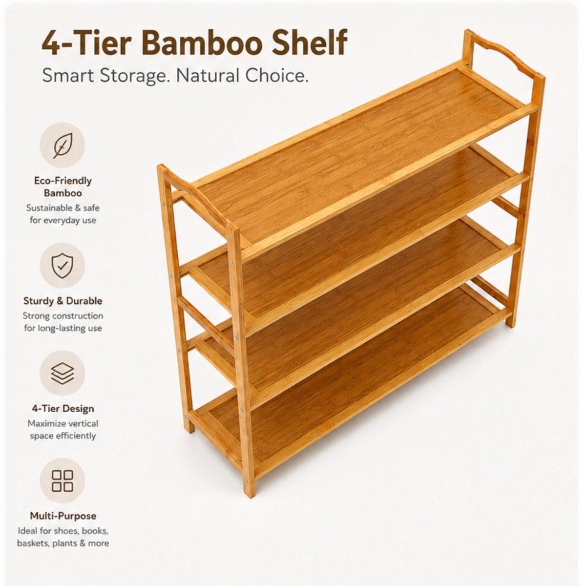 Bamboo Multipurpose Shoe Rack Anti Skid Tape- RoyalkartBamboo Shoe Rack
