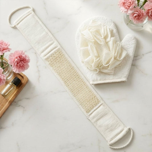 Bath Loofah with Back Scrubber (Cream) Loofah- Royalkartloofah