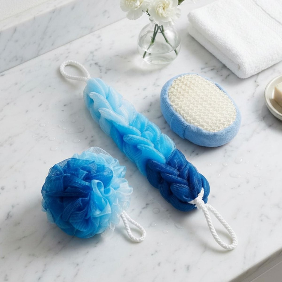 Bath Sponge Scrubber, Exfoliator & Loofah Set (Blue) Loofah- Royalkartloofah