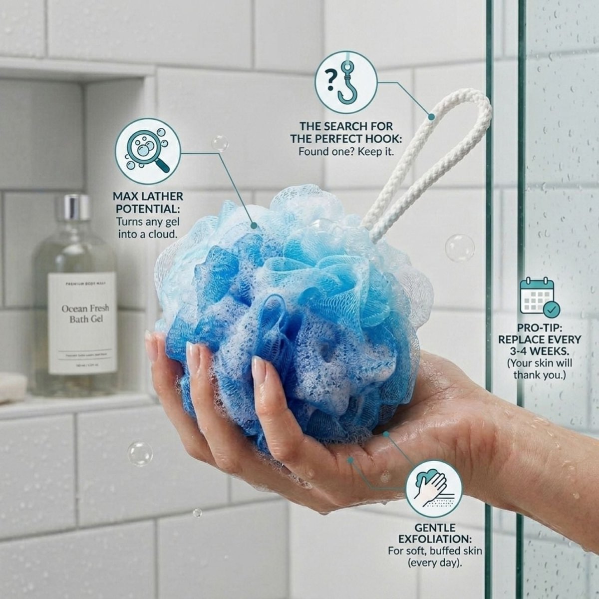 Bath Sponge Scrubber, Exfoliator & Loofah Set (Blue) Loofah- Royalkartloofah