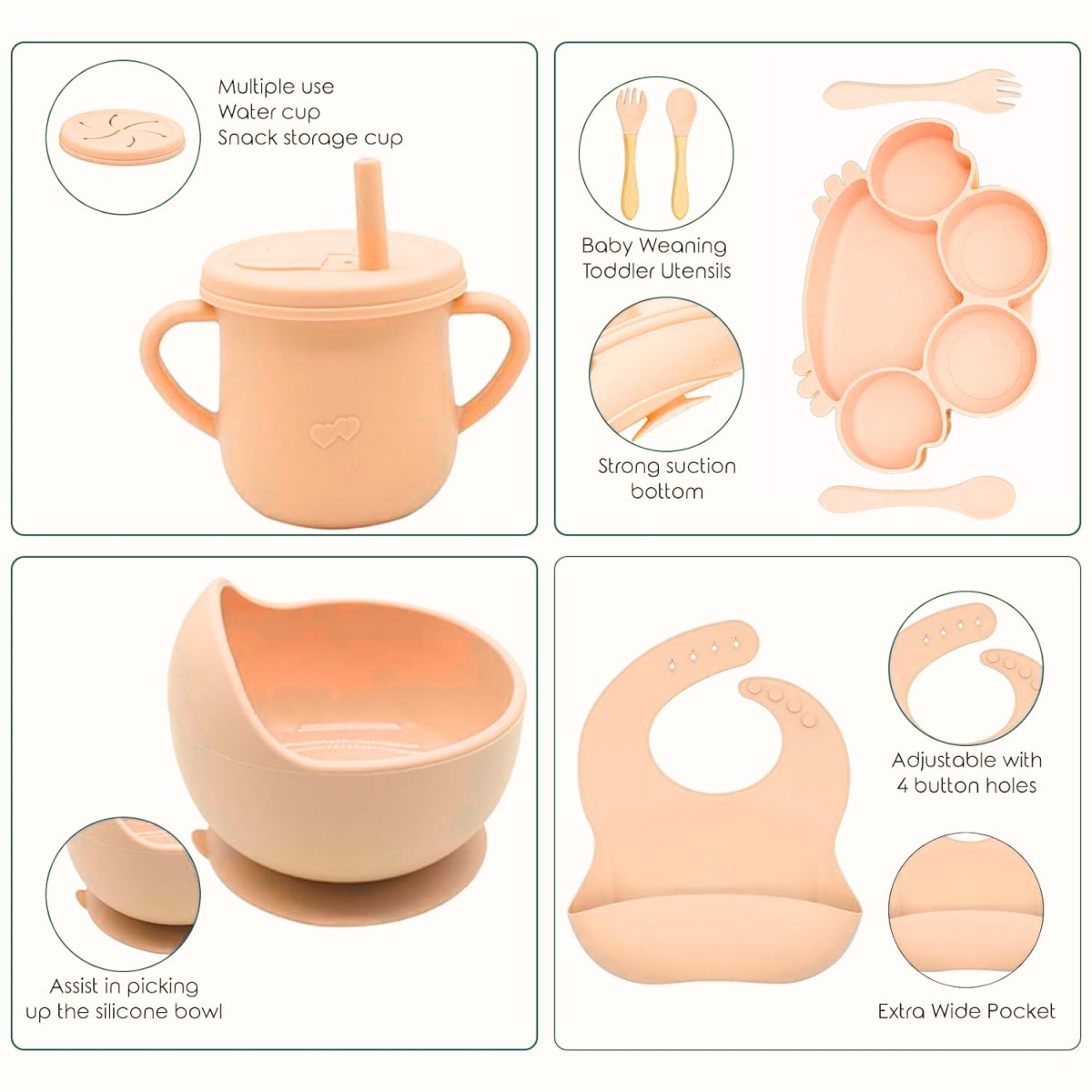 Crab Shape Silicone Baby Feeding Set Tableware Kit for Babies and Toddlers(Peach) Baby Tableware Set - #Royalkart#