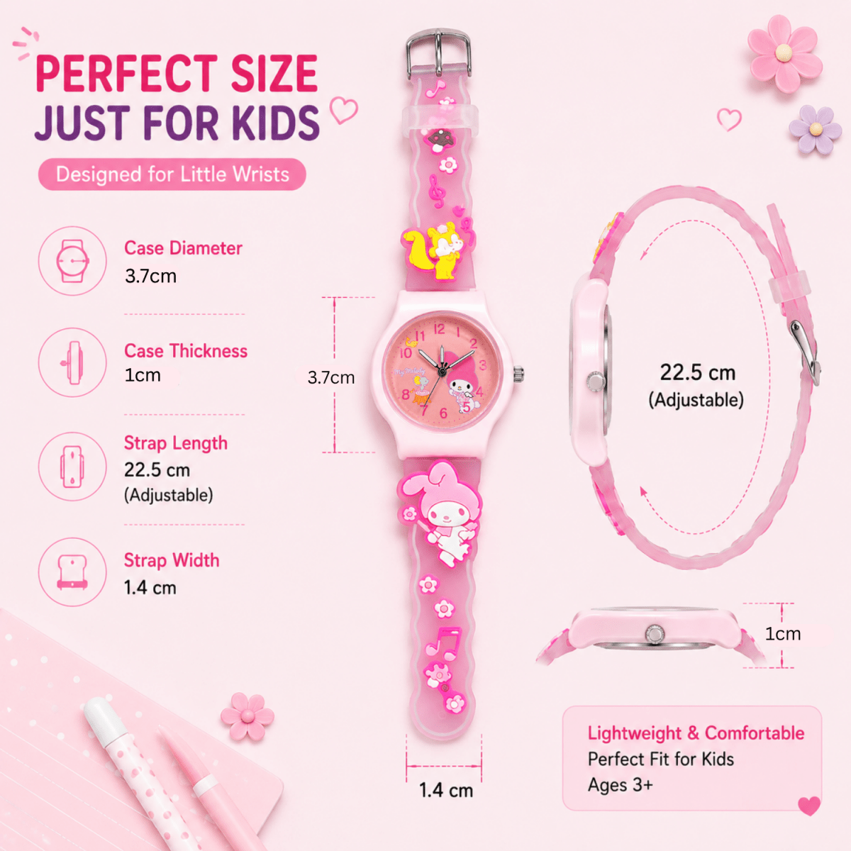 Cute Kids Analog Wrist Watch for Girls | 3D Cartoon Silicone Strap | Adjustable Comfortable Band | Fun Theme | Easy-to-Read Learning Dial | Lightweight Everyday Wristwatch watch- #Royalkart#birthday gift