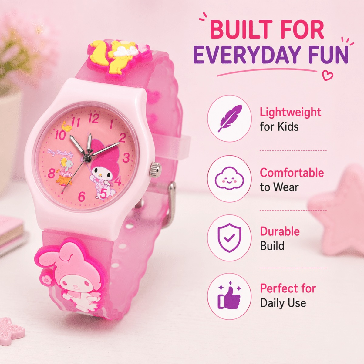 Cute Kids Analog Wrist Watch for Girls | 3D Cartoon Silicone Strap | Adjustable Comfortable Band | Fun Theme | Easy-to-Read Learning Dial | Lightweight Everyday Wristwatch watch- #Royalkart#birthday gift