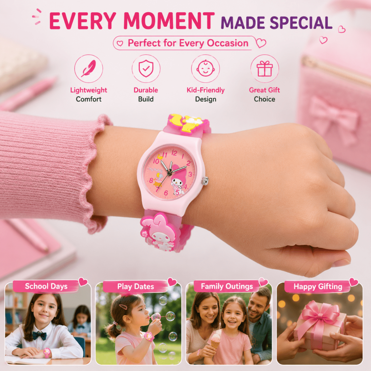 Cute Kids Analog Wrist Watch for Girls | 3D Cartoon Silicone Strap | Adjustable Comfortable Band | Fun Theme | Easy-to-Read Learning Dial | Lightweight Everyday Wristwatch watch- #Royalkart#birthday gift