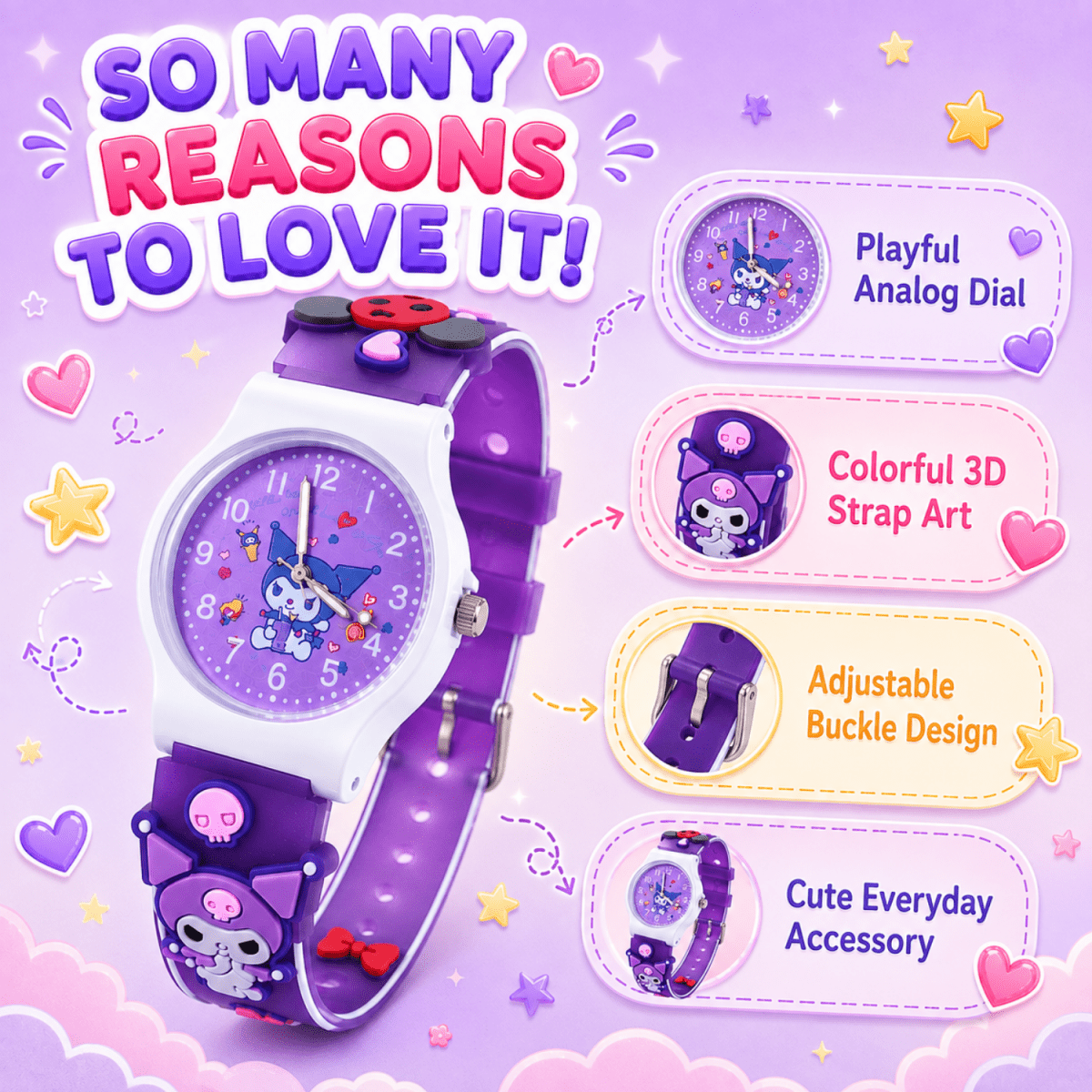 Cute Kids Analog Wrist Watch for Girls | 3D Cartoon Silicone Strap | Adjustable Comfortable Band watch- #Royalkart#watch box