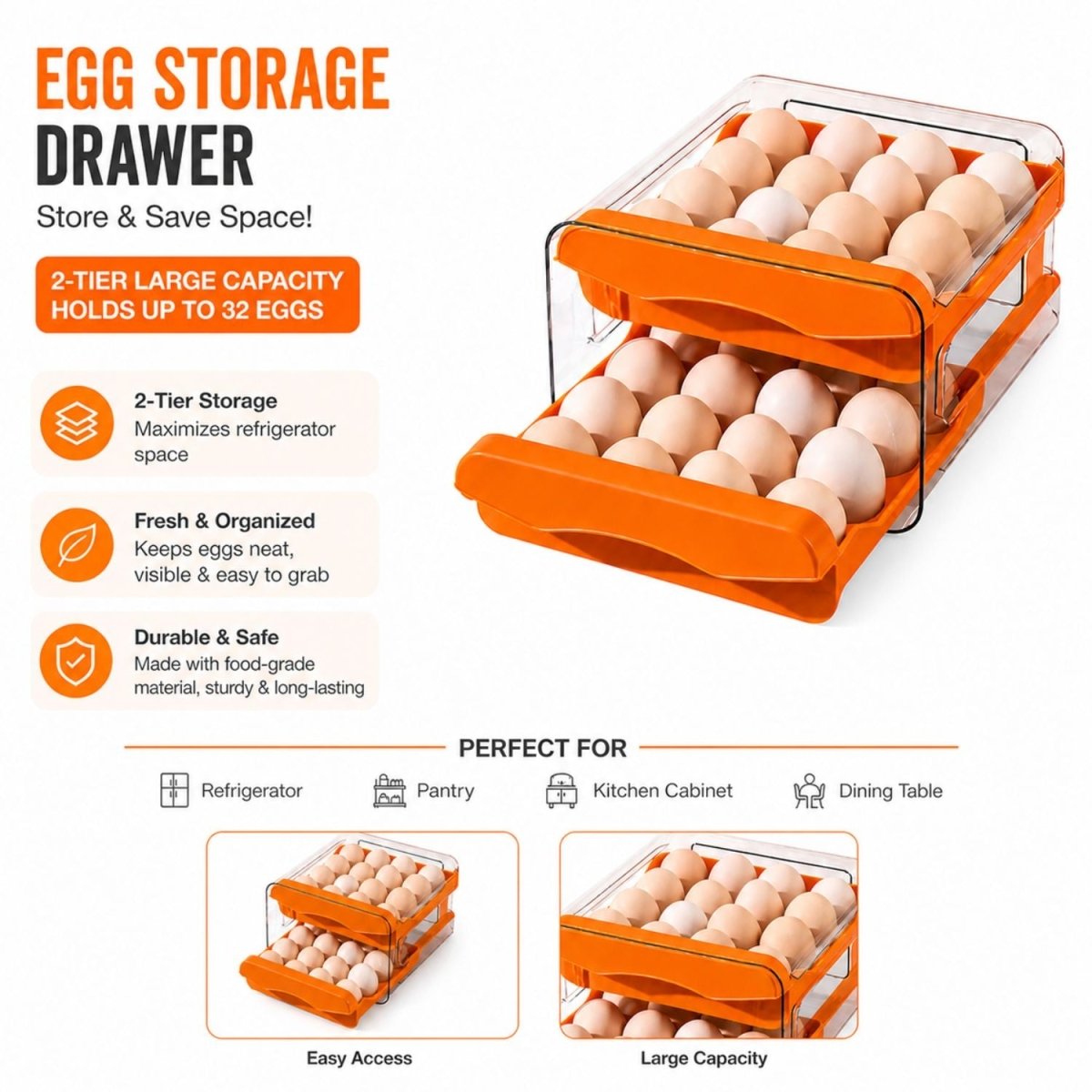 Double Layer Egg Storage Organizer Egg Storage Organizer- Royalkartkitchen storage rack
