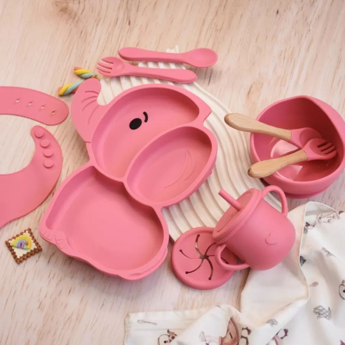 Elephant Shape Silicone Baby Feeding Set Tableware Kit for Babies and Toddlers Baby Tableware Set - #Royalkart#